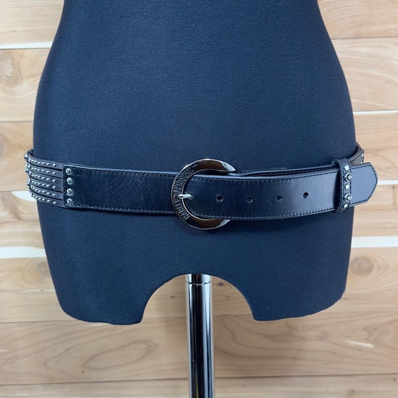 Harley Davidson Studded Leather Belt Silver Buckle Cowhide Biker Size L - Picture 1 of 6